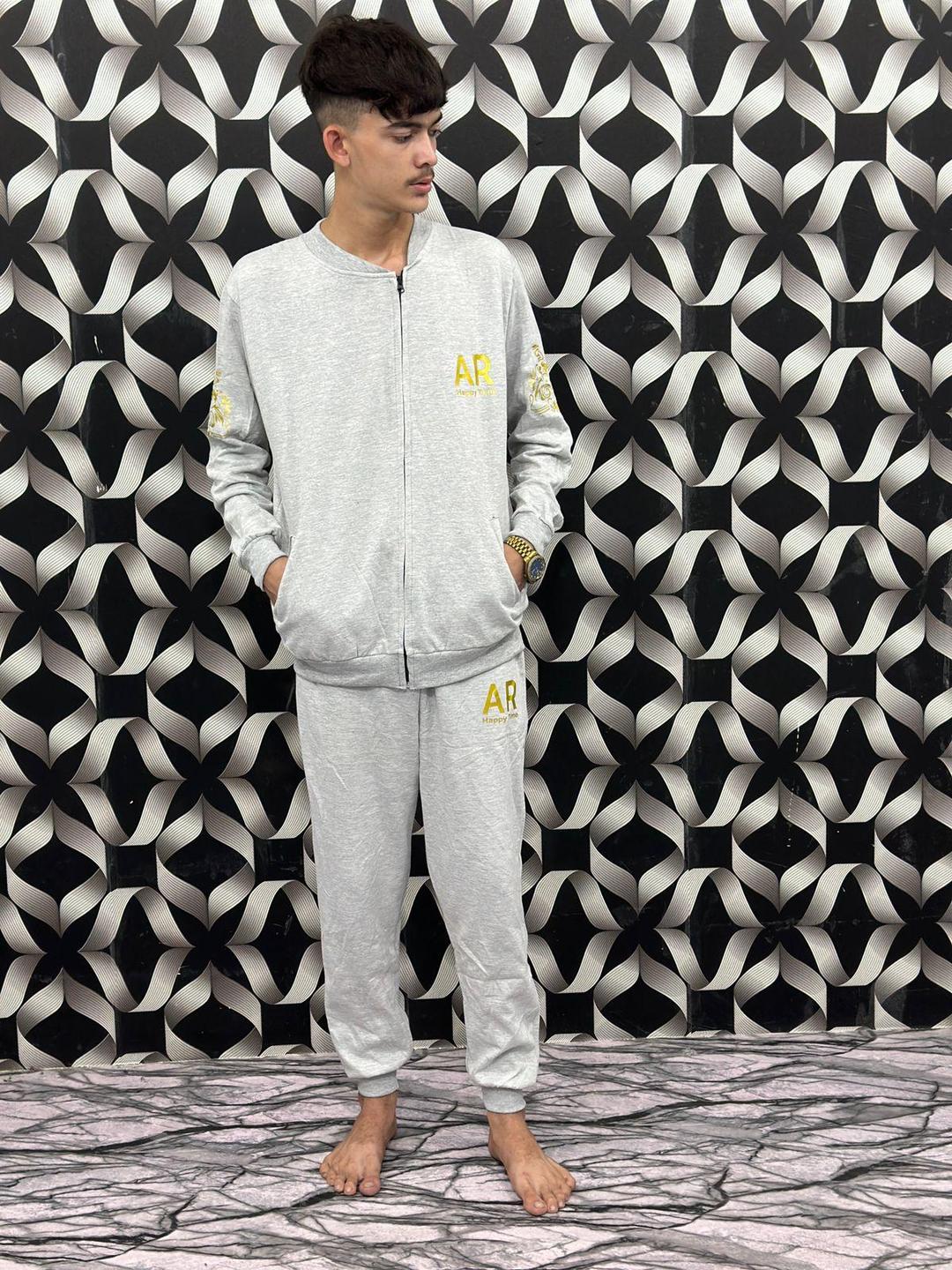 Men's 2 Pieces Zipper Track Suit AR Logo (Silver)